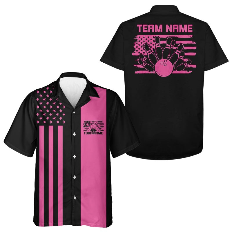 Custom Vintage US Flag Patriotic Bowling Button Up Team Shirt And