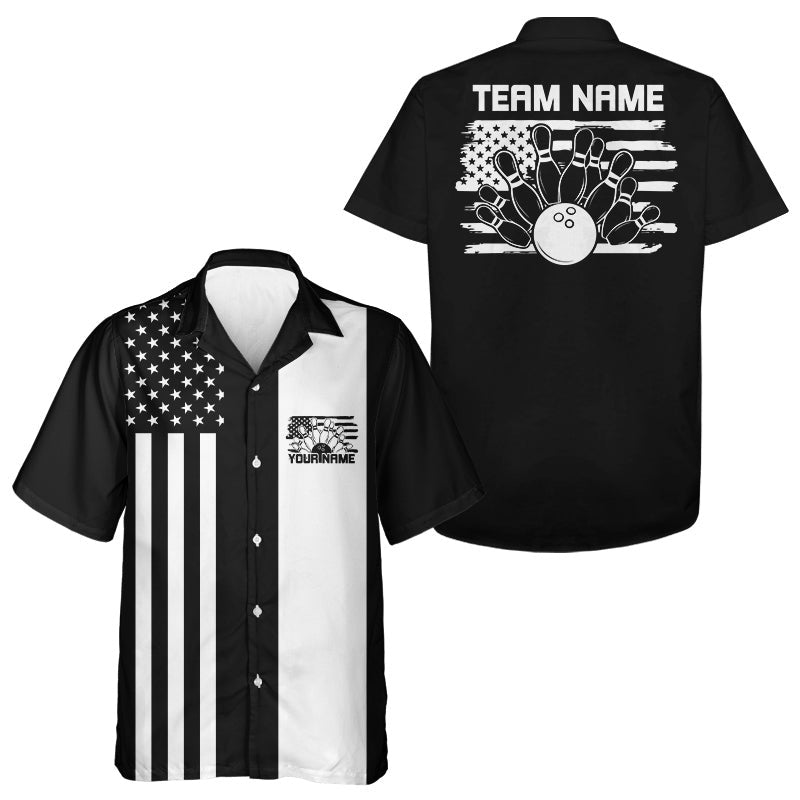 Custom Vintage US Flag Patriotic Bowling Button Up Team Shirt And