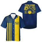 Custom Vintage US Flag Patriotic Bowling Button Up Team Shirt And