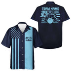 Custom Vintage US Flag Patriotic Bowling Button Up Team Shirt And