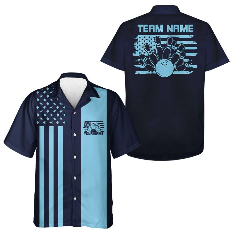 Custom Vintage US Flag Patriotic Bowling Button Up Team Shirt And