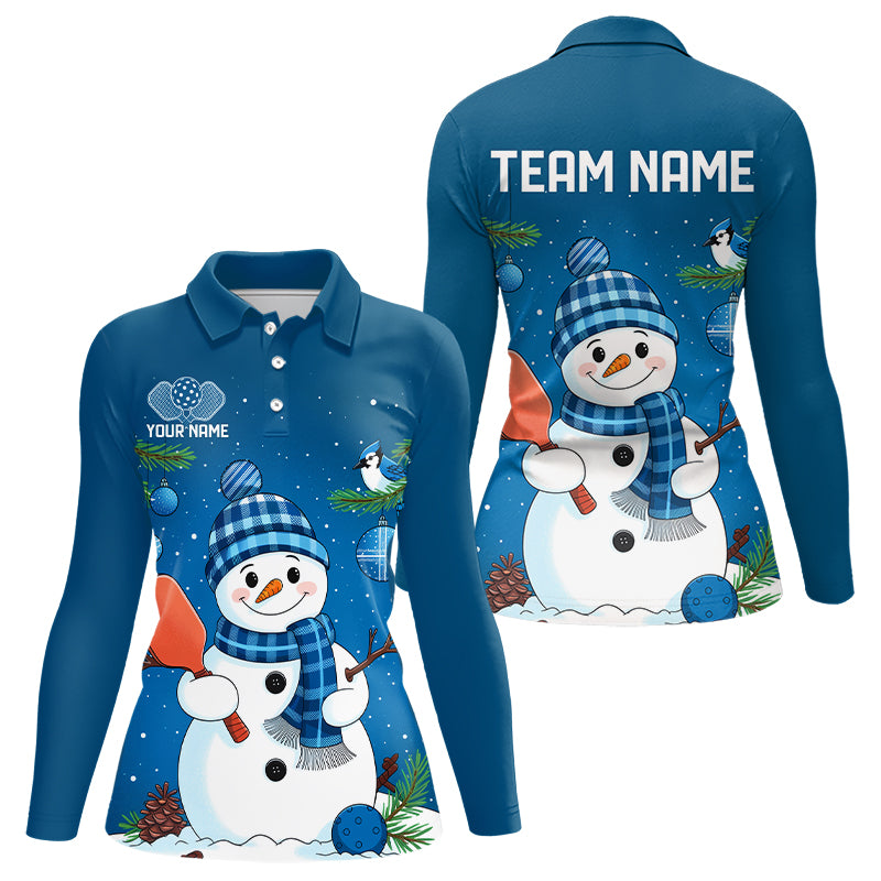Custom Christmas Snowman Pickleball Long Sleeve Polo Shirts, Pickleball Team Shirt