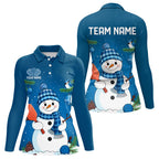 Custom Christmas Snowman Pickleball Long Sleeve Polo Shirts, Pickleball Team Shirt