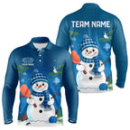 Custom Christmas Snowman Pickleball Long Sleeve Polo Shirts, Xmas Pickleball Team Shirt