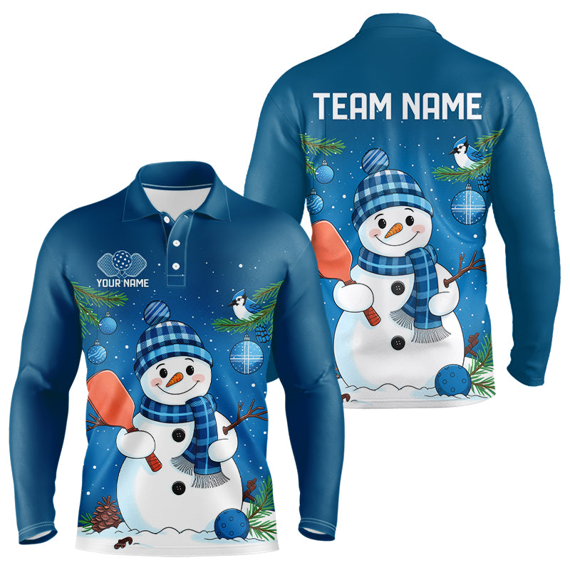 Custom Christmas Snowman Pickleball Long Sleeve Polo Shirts, Xmas Pickleball Team Shirt