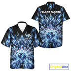 Custom Icy Blue Crystal Ice Bowling League Team Button Up Shirt And, Bowling Jersey
