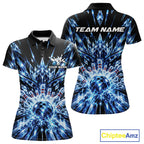 Custom Icy Blue Crystal Ice Bowling League Team Polo Shirt, Bowling Jersey