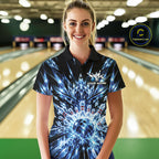Custom Icy Blue Crystal Ice Bowling League Team Polo Shirt, Bowling Jersey