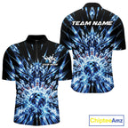 Custom Icy Blue Crystal Ice Bowling League Team Quarter Zip Shirt, Bowling Jersey