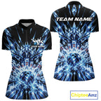 Custom Icy Blue Crystal Ice Bowling League Quarter-Zip Shirt, Bowling Jersey