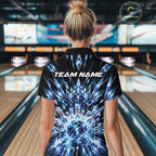 Custom Icy Blue Crystal Ice Bowling League Quarter-Zip Shirt, Bowling Jersey