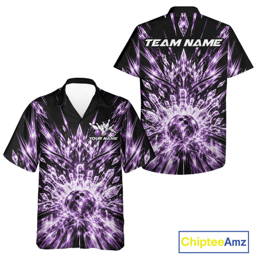 Custom Icy Purple Crystal Ice Bowling League Team Button Up Shirt And, Bowling Jersey