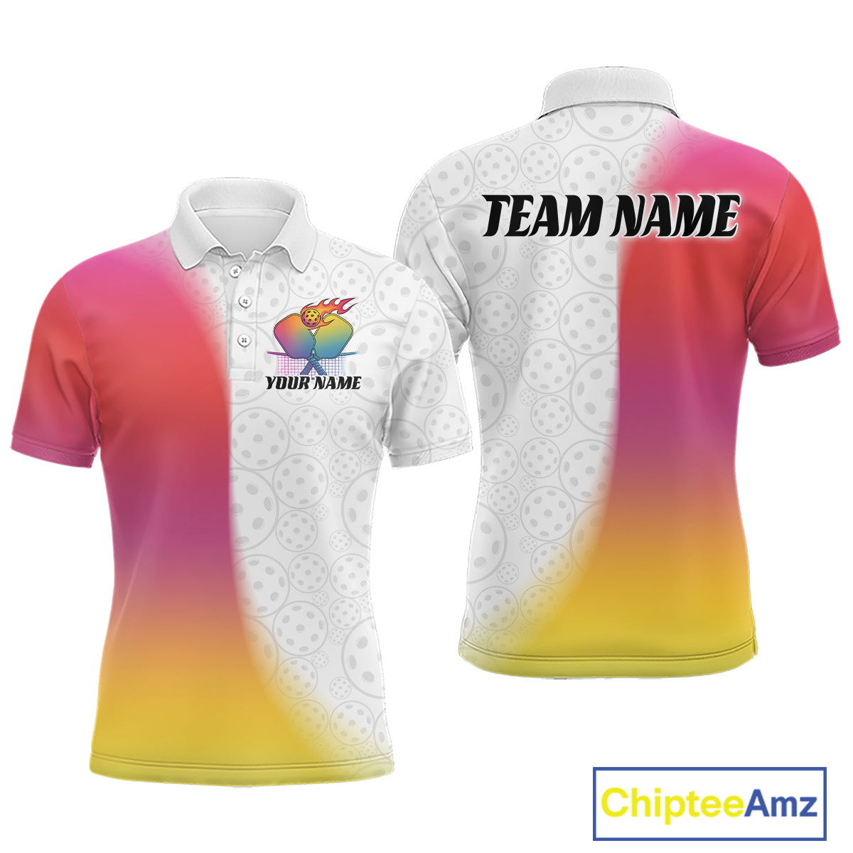 Custom Colorful Pickleball Pattern Pickleball Polo Shirts, Pickleball League Shirt