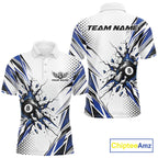 Custom White And Blue 8 Ball Billiard Jersey, Billiard Impact Polo Shirt Team Outfit