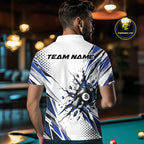 Custom White And Blue 8 Ball Billiard Jersey, Billiard Impact Polo Shirt Team Outfit