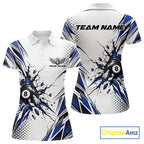 Custom White And Blue 8 Ball Billiard Jersey, Billiard Impact Polo Shirt Team Outfit