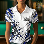 Custom White And Blue 8 Ball Billiard Jersey, Billiard Impact Polo Shirt Team Outfit