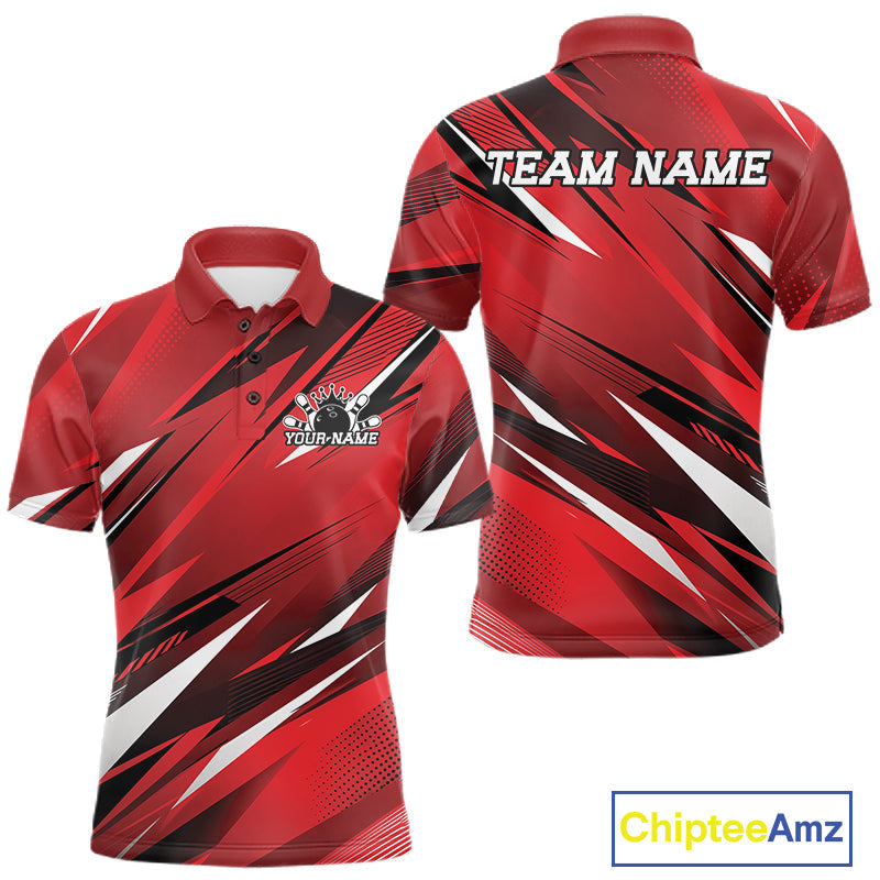 Custom Red Team Bowling Jerseys, Bowling Tournament Polo Shirt Bowler Outfit