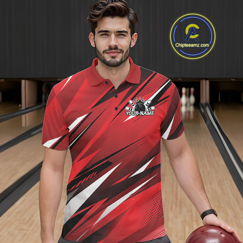 Custom Red Team Bowling Jerseys, Bowling Tournament Polo Shirt Bowler Outfit