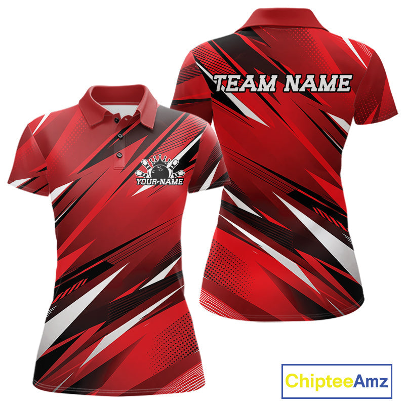 Custom Red Team Bowling Jerseys, Bowling Tournament Polo Shirt Bowler Outfit