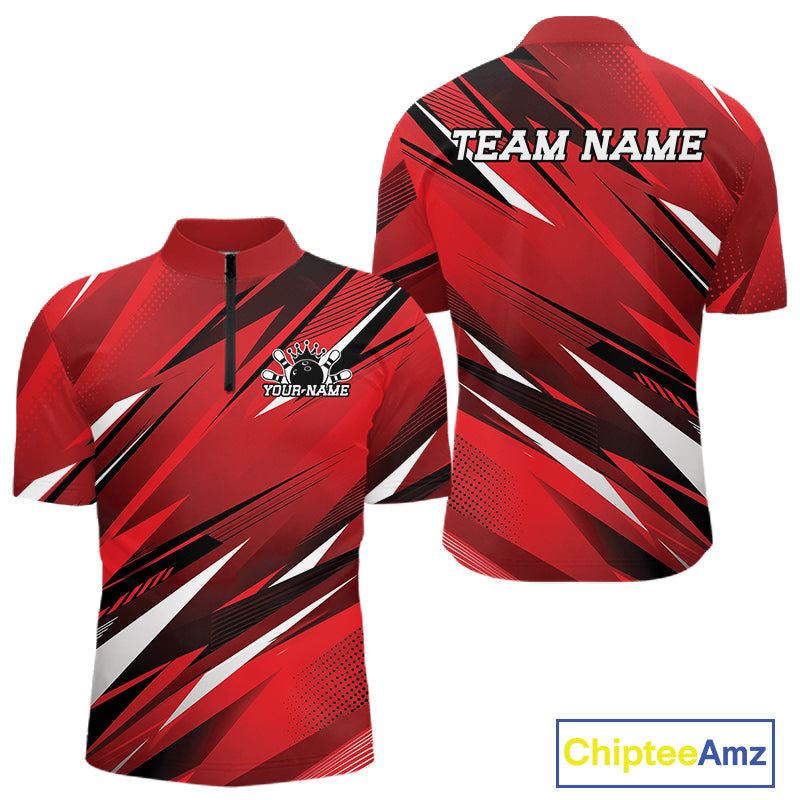 Custom Red Team Bowling Jerseys, Bowling Tournament Quarter-Zip Shirt Bowler Outfit