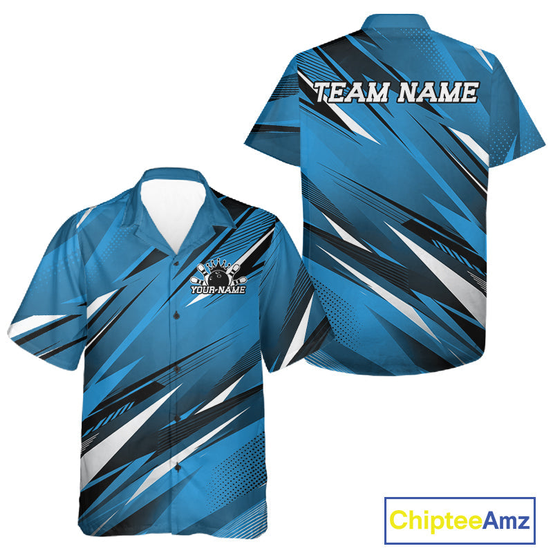 Custom Blue Team Bowling Jerseys And, Bowling Tournament Hawaiian Shirt Bowler Outfit
