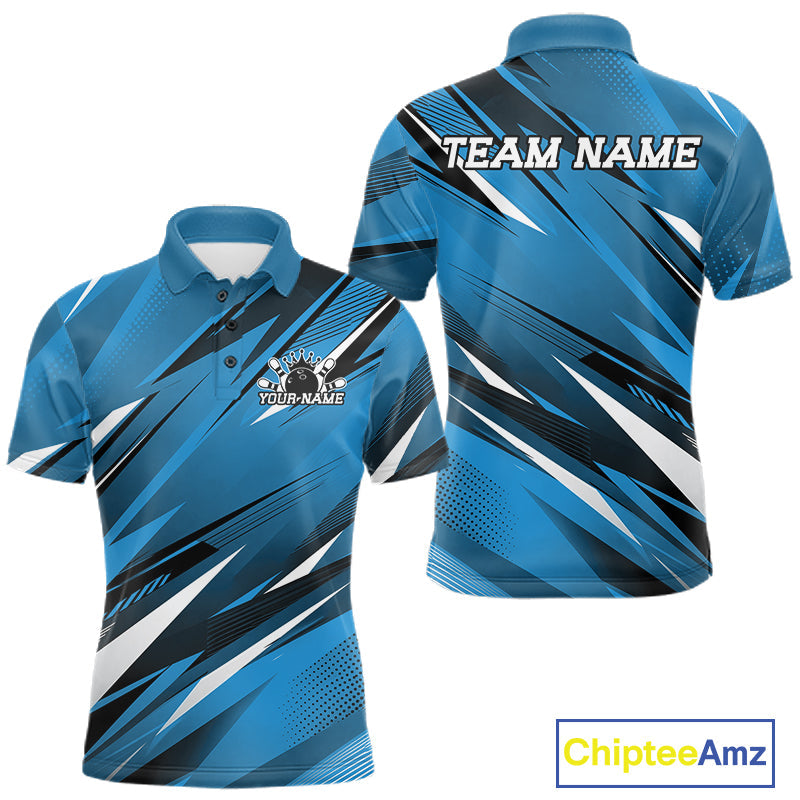 Custom Blue Team Bowling Jerseys, Bowling Tournament Polo Shirt Bowler Outfit