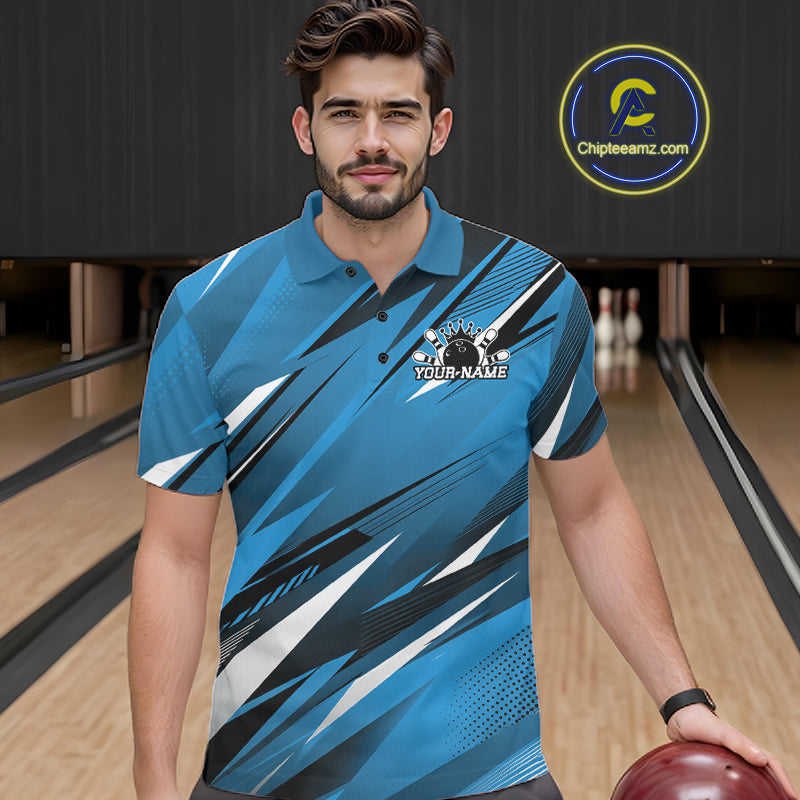 Custom Blue Team Bowling Jerseys, Bowling Tournament Polo Shirt Bowler Outfit