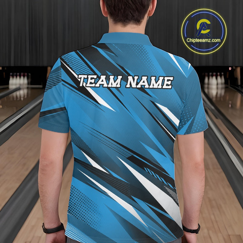 Custom Blue Team Bowling Jerseys, Bowling Tournament Polo Shirt Bowler Outfit