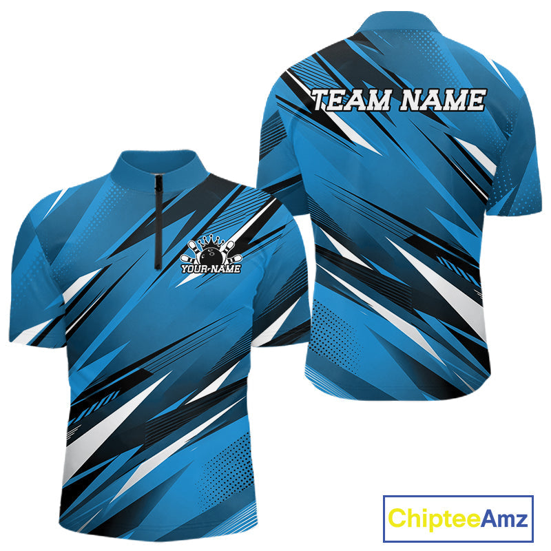 Custom Blue Team Bowling Jerseys, Bowling Tournament Quarter-Zip Shirt Bowler Outfit