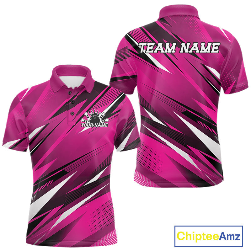 Custom Pink Team Bowling Jerseys, Bowling Tournament Polo Shirt Bowler Outfit