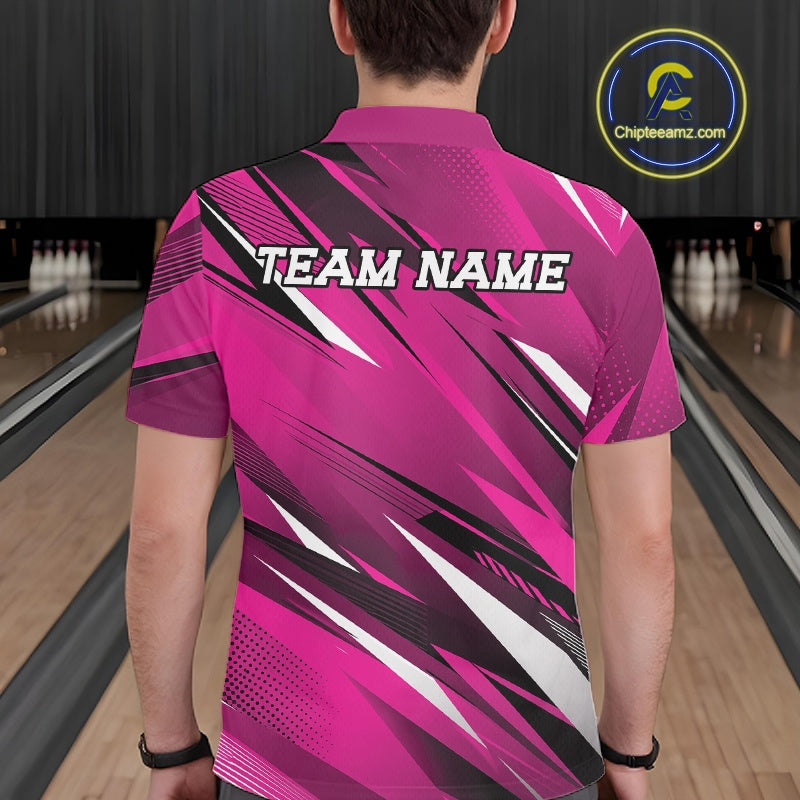 Custom Pink Team Bowling Jerseys, Bowling Tournament Polo Shirt Bowler Outfit