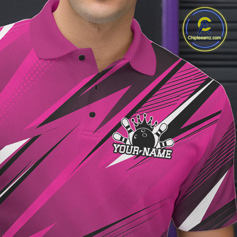 Custom Pink Team Bowling Jerseys, Bowling Tournament Polo Shirt Bowler Outfit