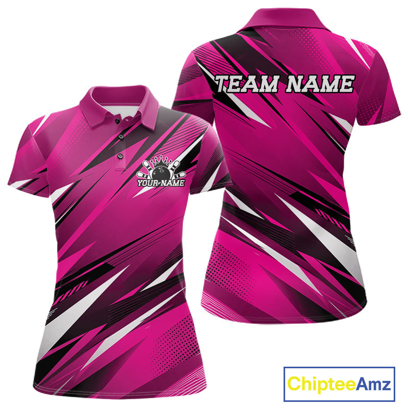 Custom Pink Team Bowling Jerseys, Bowling Tournament Polo Shirt Bowler Outfit