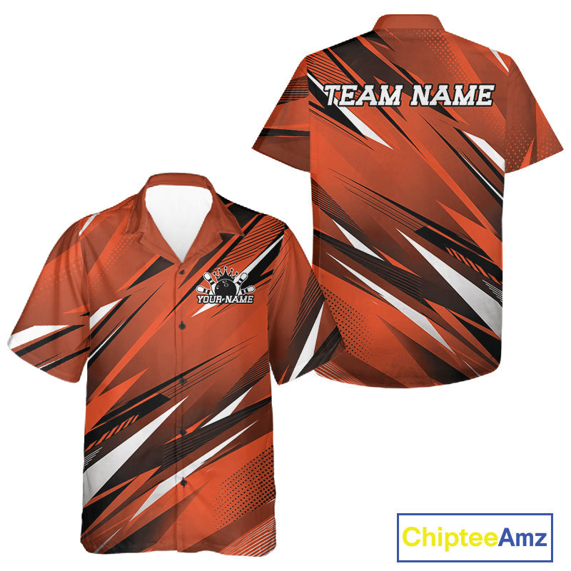 Custom Orange Team Bowling Jerseys And, Bowling Tournament Hawaiian Shirt Bowler Outfit