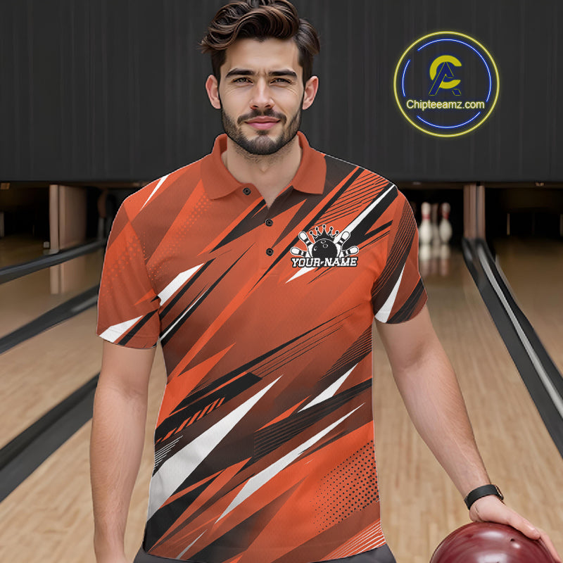 Custom Orange Team Bowling Jerseys, Bowling Tournament Polo Shirt Bowler Outfit