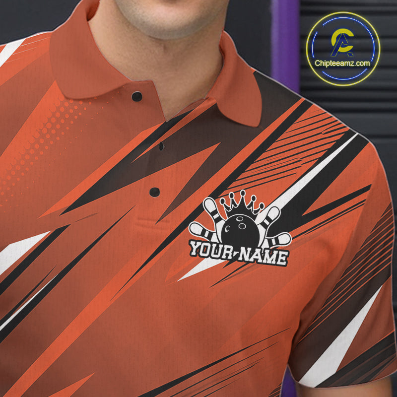Custom Orange Team Bowling Jerseys, Bowling Tournament Polo Shirt Bowler Outfit