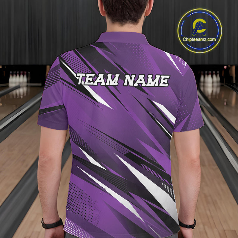 Custom Purple Team Bowling Jerseys, Bowling Tournament Polo Shirt Bowler Outfit