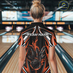 Custom Orange Flame Bowling Team Jersey, Bowling League Quarter-Zip Shirt