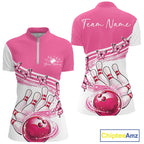 Custom Pink Butterfly Bowling Jerseys, Bowling Quarter-Zip Shirt