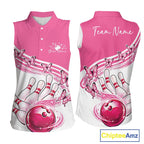 Custom Pink Butterfly Bowling Jerseys, Bowling Sleeveless Polo Shirt