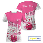 Custom Pink Butterfly Bowling Jerseys, Bowling T-Shirts