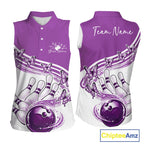 Custom Purple Butterfly Bowling Jerseys, Bowling Sleeveless Polo Shirt
