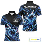Custom Blue Lightning Bowling Team Polo Shirt, Bowling League Bowler Outfit