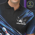 Custom Blue Lightning Bowling Team Polo Shirt, Bowling League Bowler Outfit