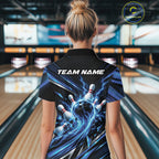 Custom Blue Lightning Bowling Team Polo Shirt, Bowling League Bowler Outfit