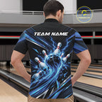 Custom Blue Lightning Bowling Team Quarter Zip Shirt, Bowling League Bowler Outfit