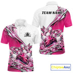 Custom Pink Glitter Star Bowling Polo, Bowling League And Tournament Shirt