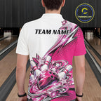Custom Pink Glitter Star Bowling Polo, Bowling League And Tournament Shirt