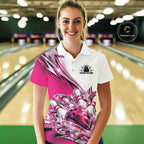 Custom Pink Glitter Star Bowling Polo, Bowling League And Tournament Shirt